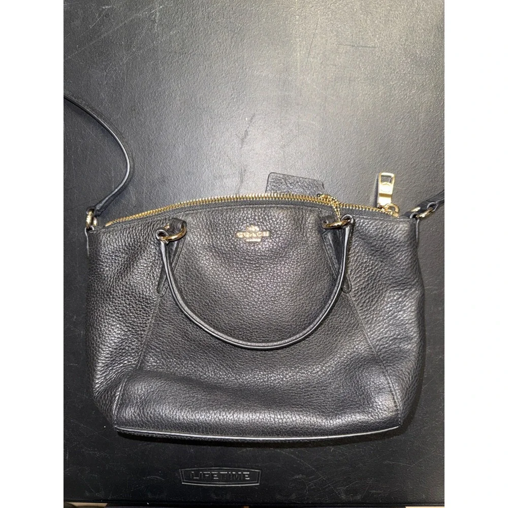 Coach Kelsey Black Pebbled Leather Crossbody Satchel Bag Gold Hardware F57563